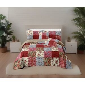 Country Farmhouse 3 Pc King S Floral Paisley Red, Blue, Khaki, Tan, Multi Color